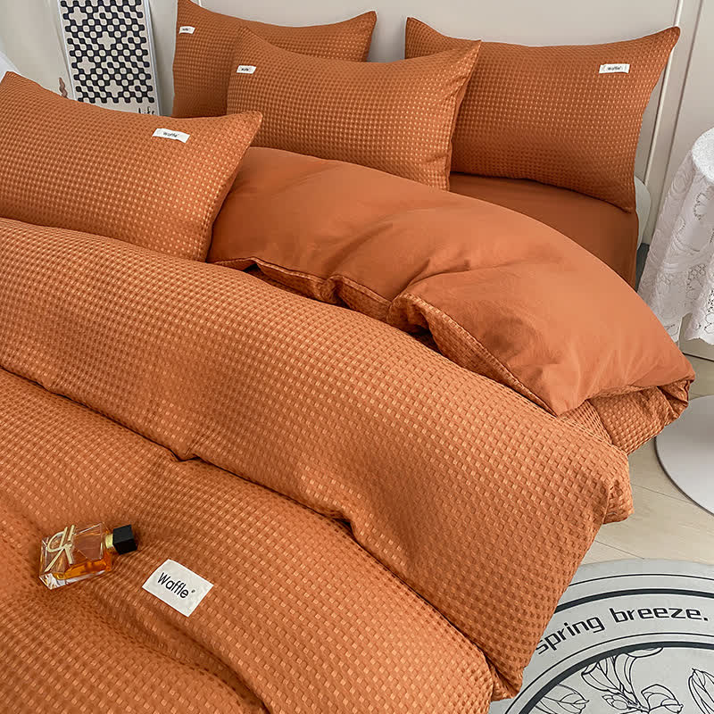 Waffle Texture Solid Color Bedding Set (4PCS)