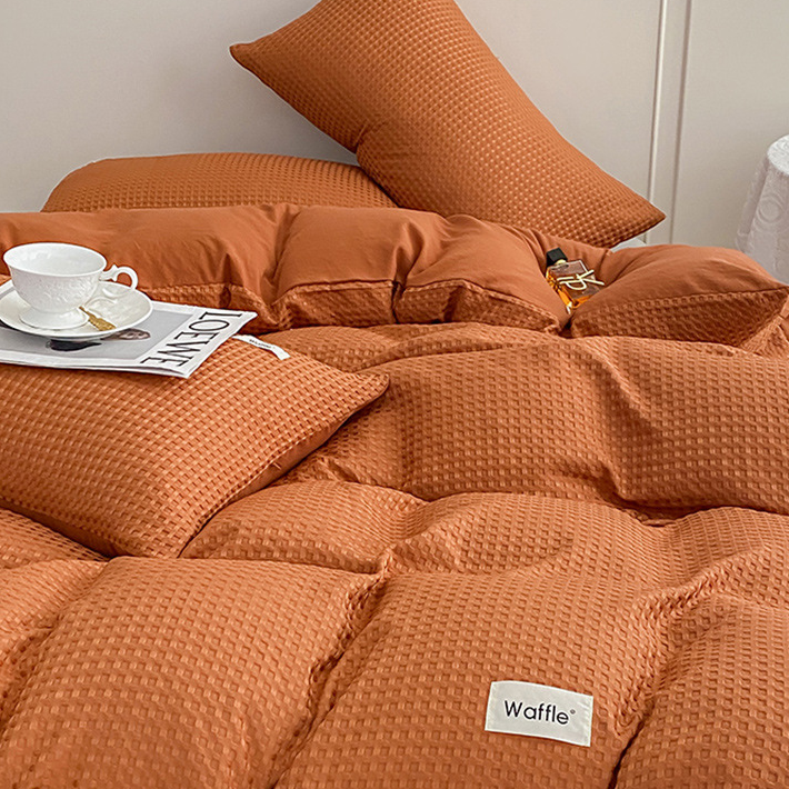 Waffle Texture Solid Color Bedding Set (4PCS)