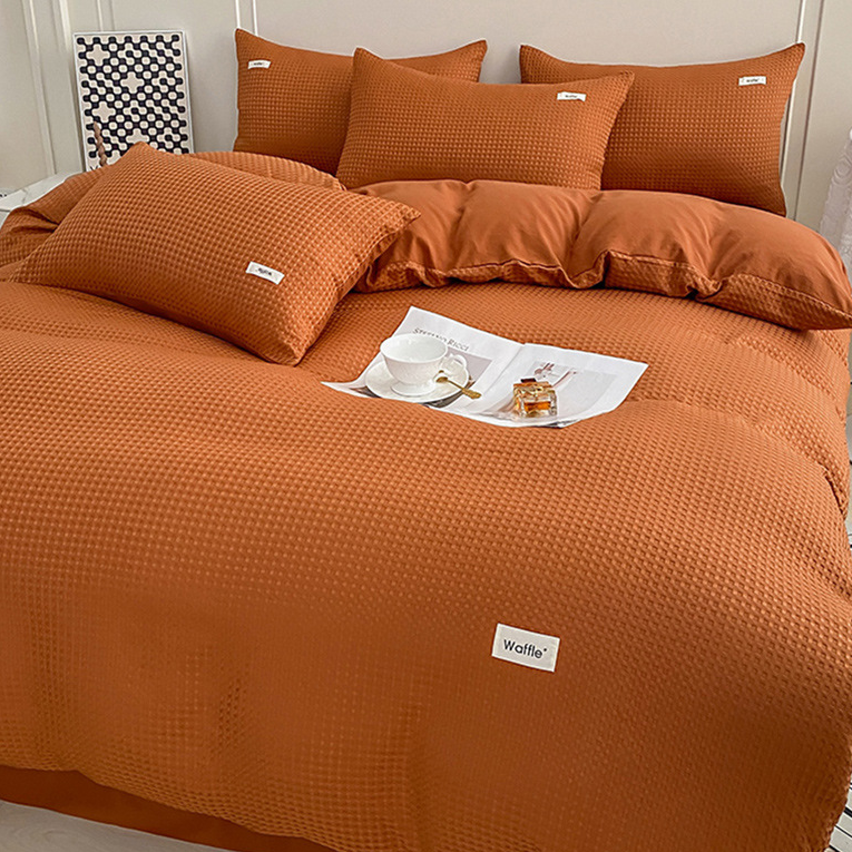 Waffle Texture Solid Color Bedding Set (4PCS)