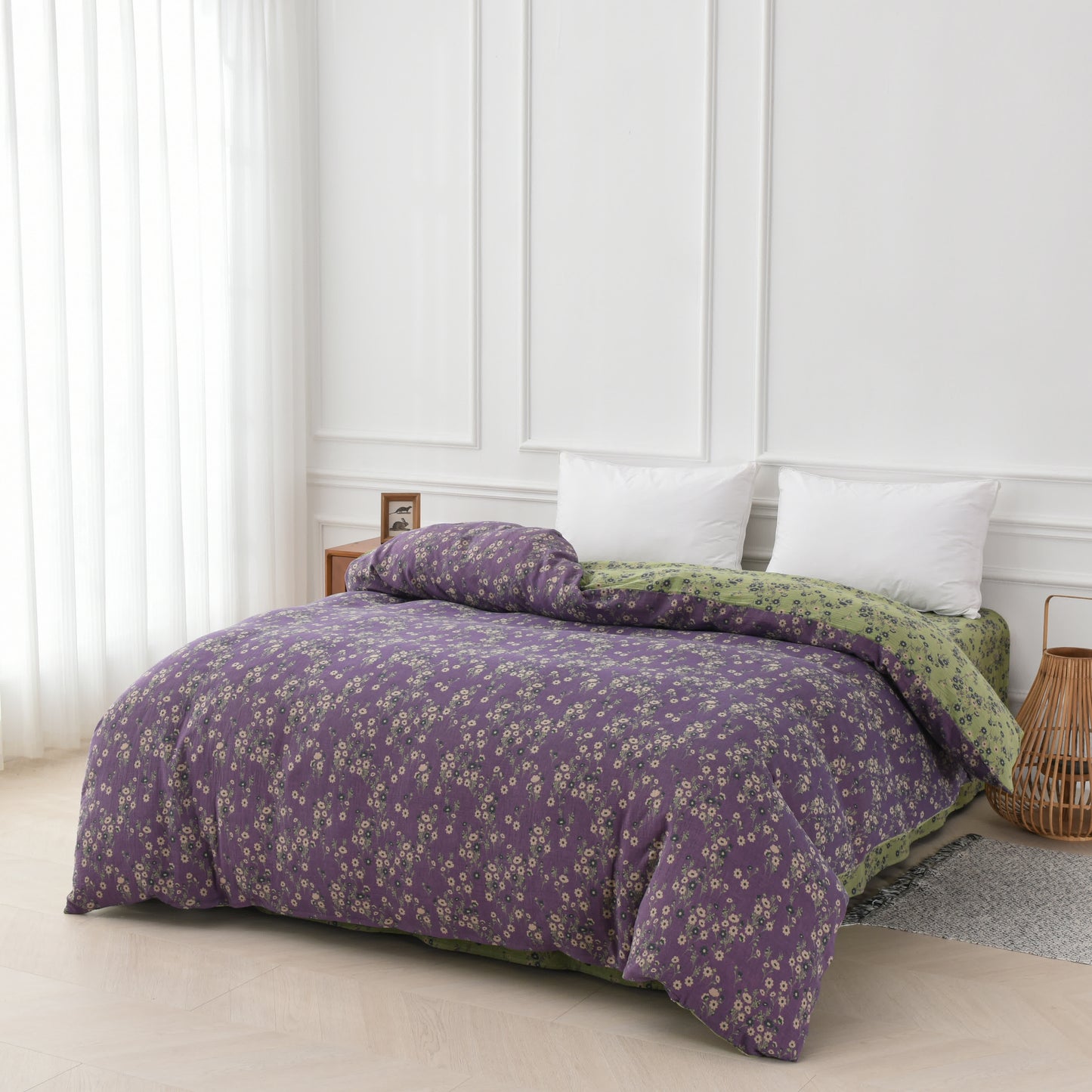 Cotton Gauze Floral Reversible Bedding Set (4PCS)
