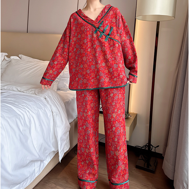 Plus Size Frog Button Rose Cotton Pajama Set - image 3