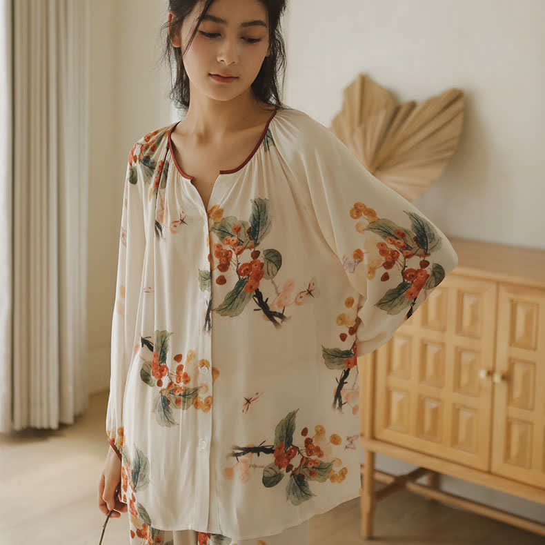 Satin Rural Soft Cardigan Pajama Set