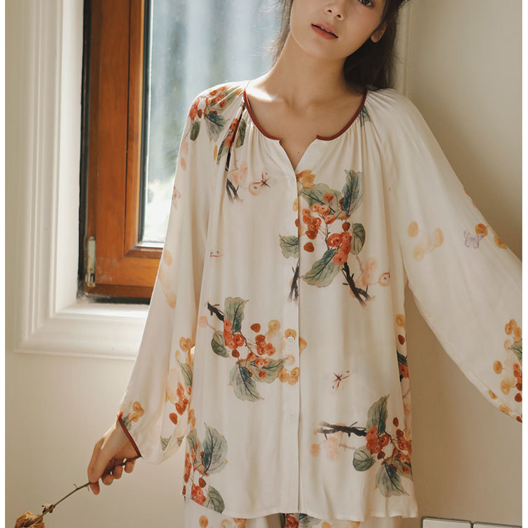 Satin Rural Soft Cardigan Pajama Set
