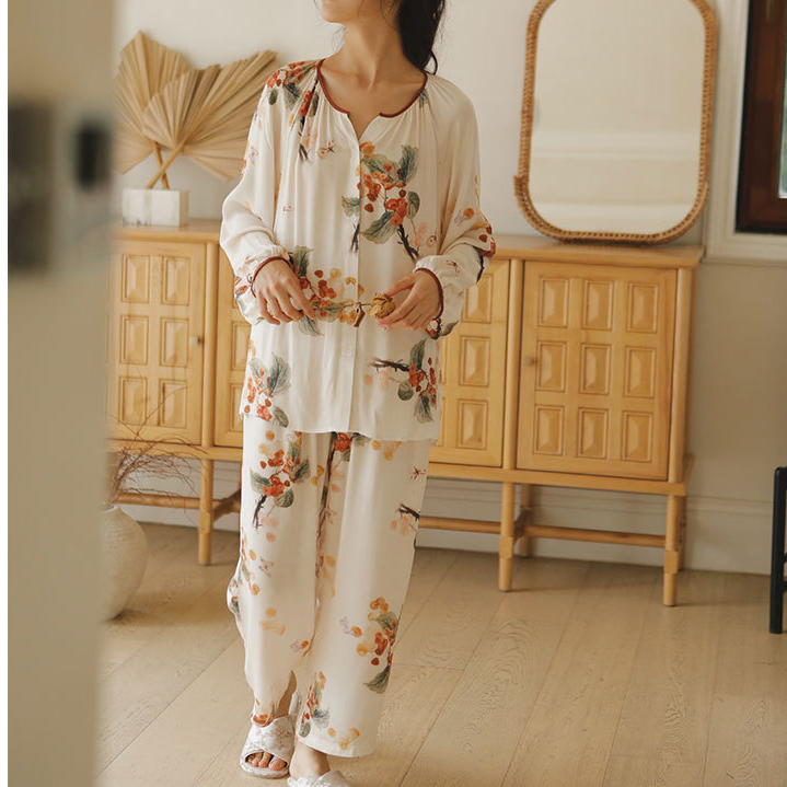 Satin Rural Soft Cardigan Pajama Set