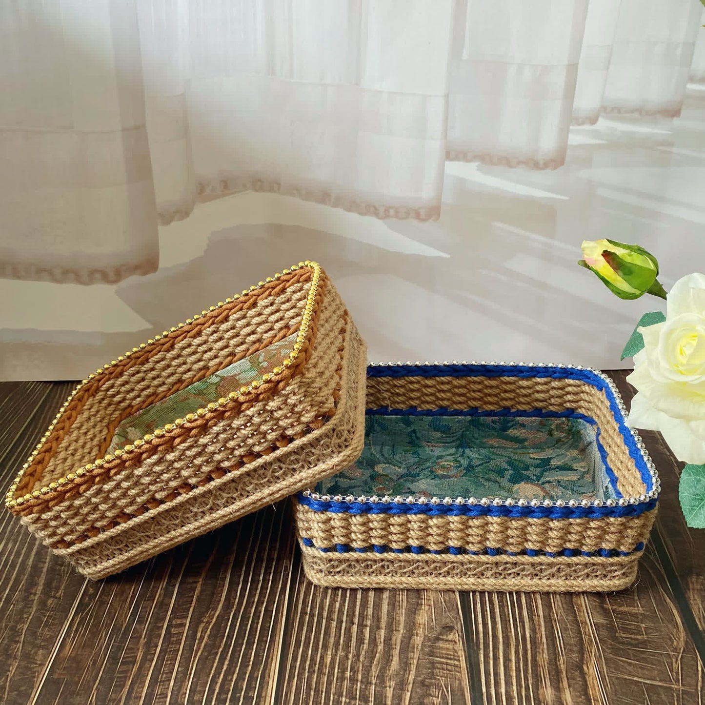 Vintage Floral Hand-woven Tabletop Storage Basket - image 2