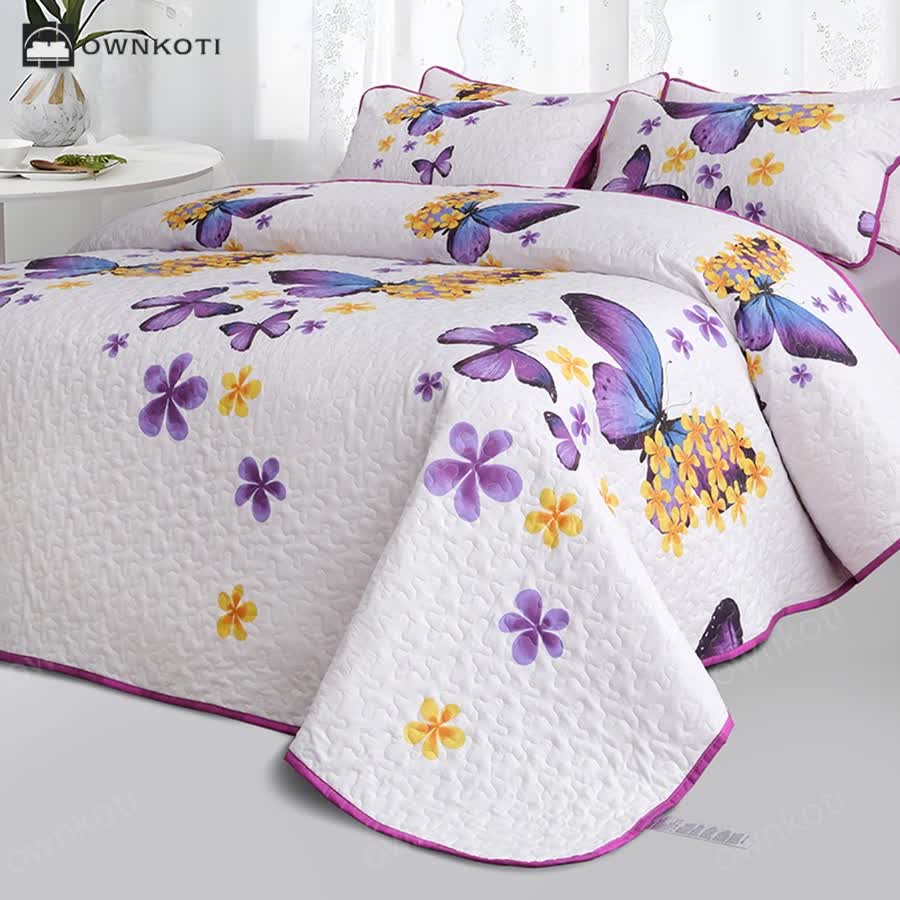 Rural Butterfly Quilted Bedding Set(3PCS)