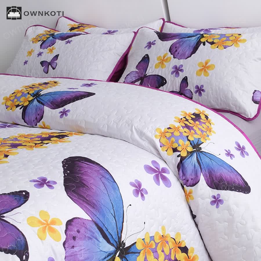 Rural Butterfly Quilted Bedding Set(3PCS)