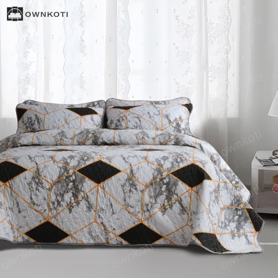 Marble Geometric Breathable Quilted Bedding Set(3PCS)