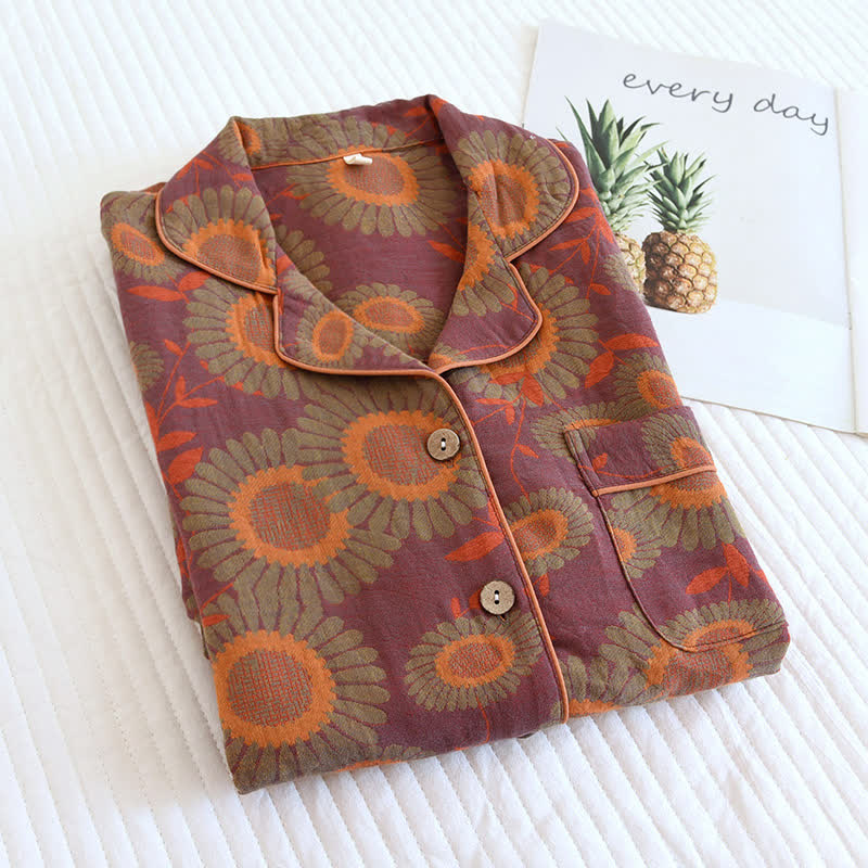 Jacquard Yarn-dyed Sunflower Comfy Pajama Set(3PCS)