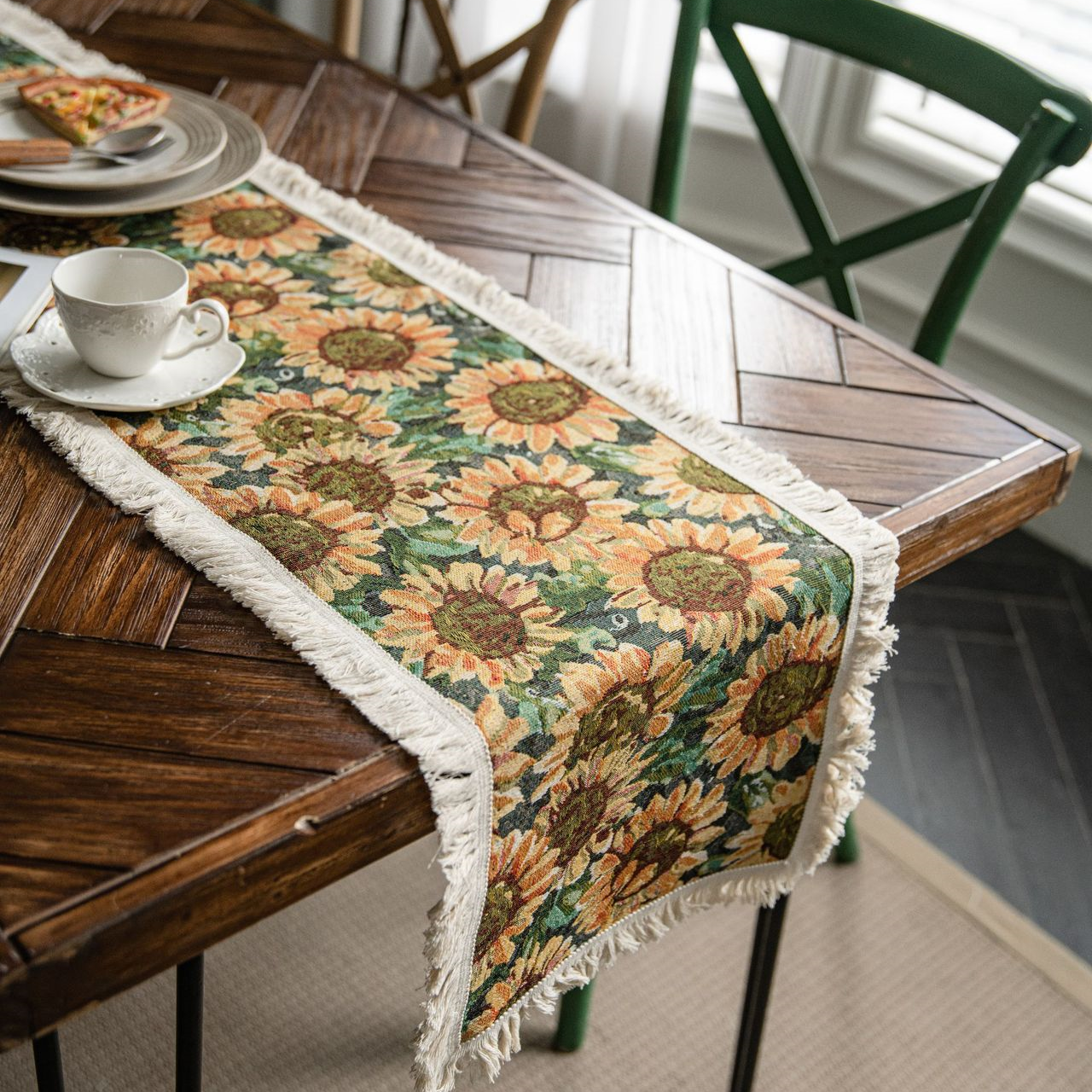 Jacquard Sunflower Vintage Table Runner