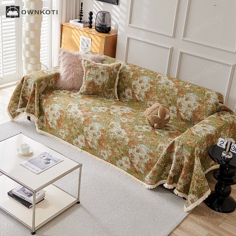 Tassel Cotton Linen Pastoral Couch Slipcover