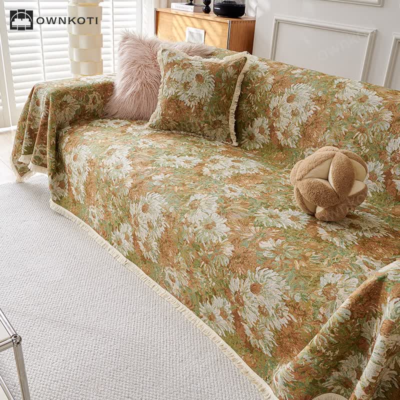 Tassel Cotton Linen Pastoral Couch Slipcover
