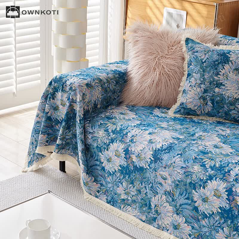 Tassel Cotton Linen Pastoral Couch Slipcover