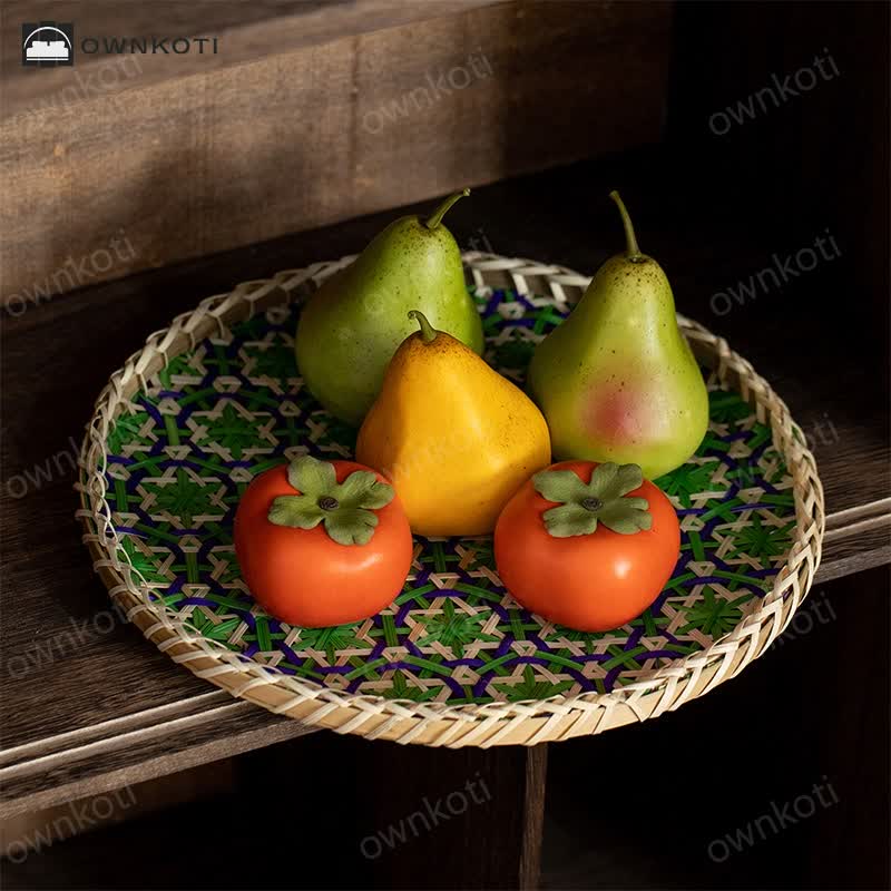 Hand-woven Colorful Rattan Storage Round Basket