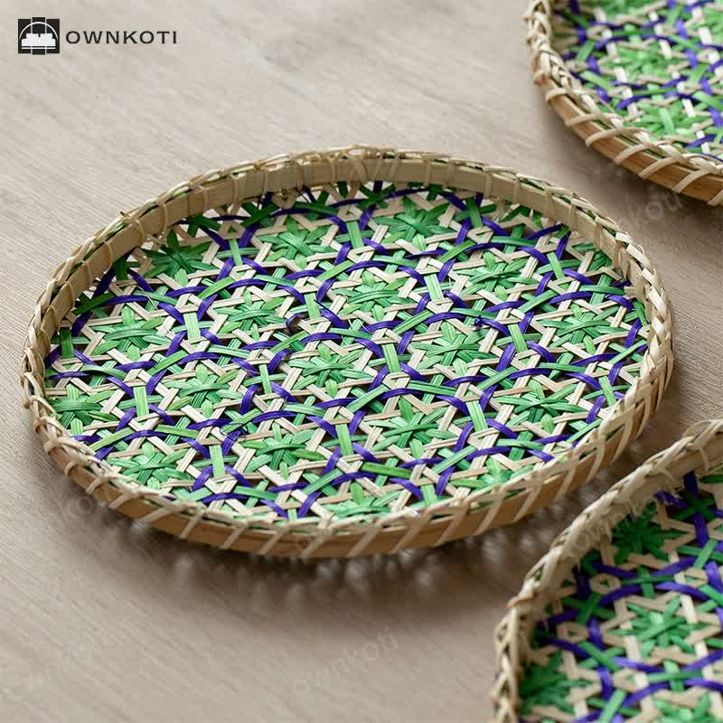 Hand-woven Colorful Rattan Storage Round Basket