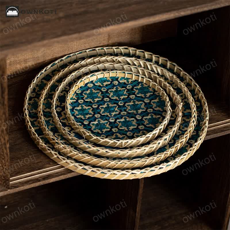 Hand-woven Colorful Rattan Storage Round Basket