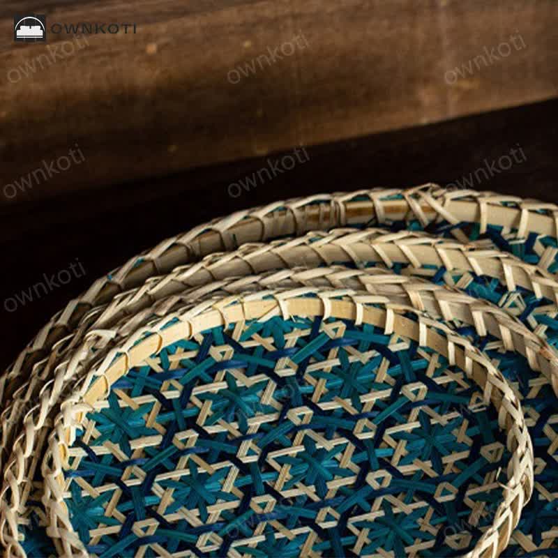 Hand-woven Colorful Rattan Storage Round Basket