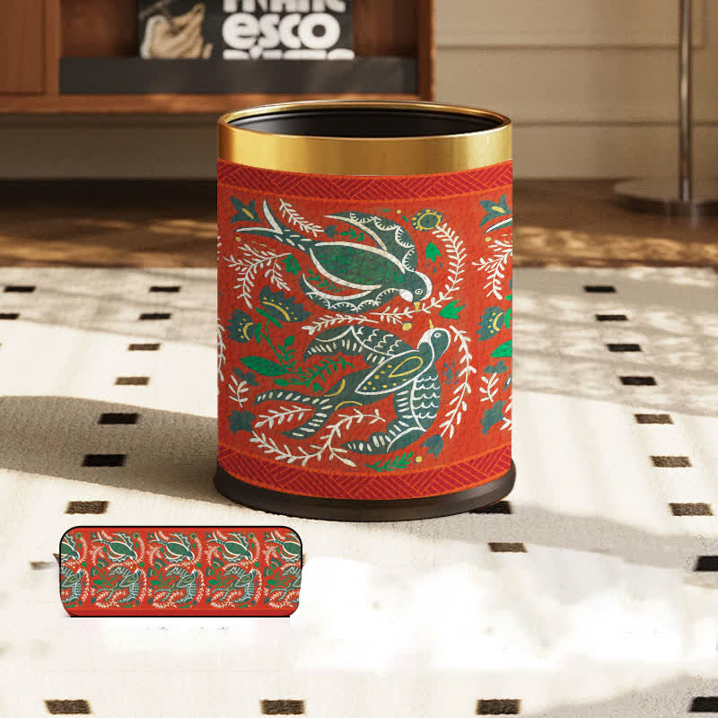 Floral Bird Large Capacity Durable Trash Bin