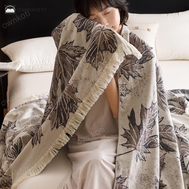 Cotton Gauze Tassel Maple Leaf Quilt