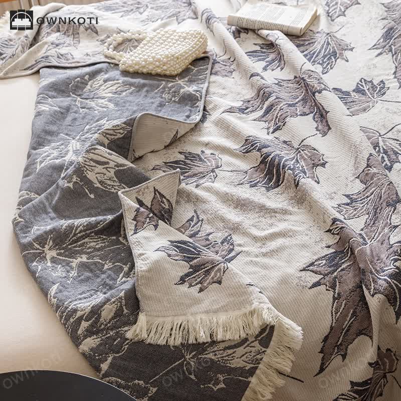 Cotton Gauze Tassel Maple Leaf Quilt