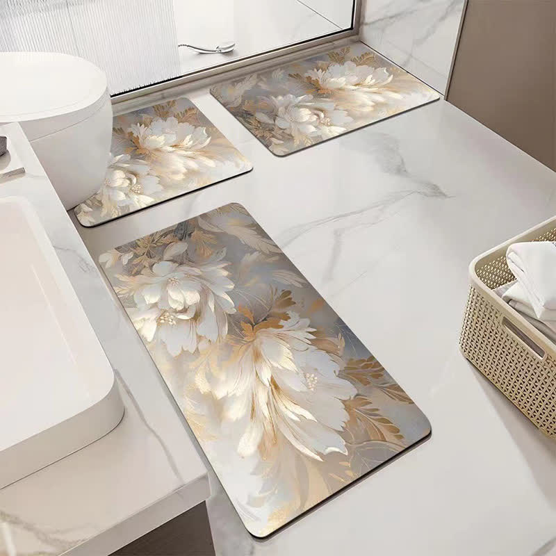 Luxury Floral Absorbent Non-slip Bathroom Mat - U-Shaped - C - 19" x 21" - image 3