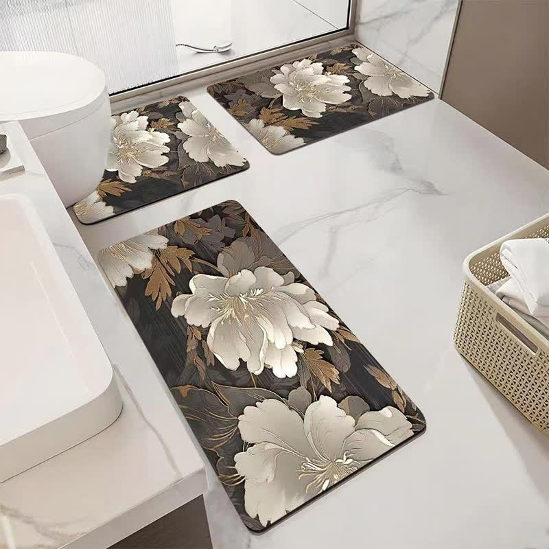 Luxury Floral Absorbent Non-slip Bathroom Mat - U-Shaped - G - 19" x 21" - image 7