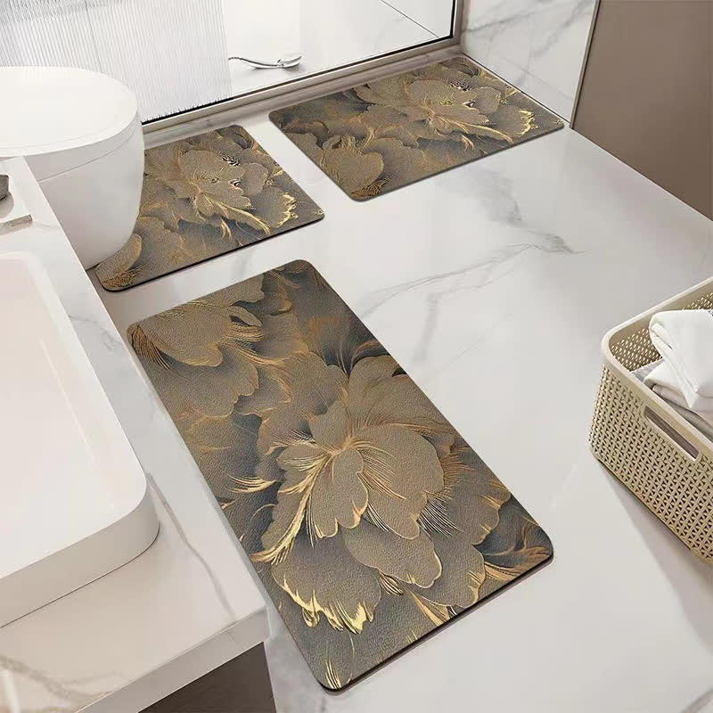 Luxury Floral Absorbent Non-slip Bathroom Mat - U-Shaped - H - 19" x 21" - image 8