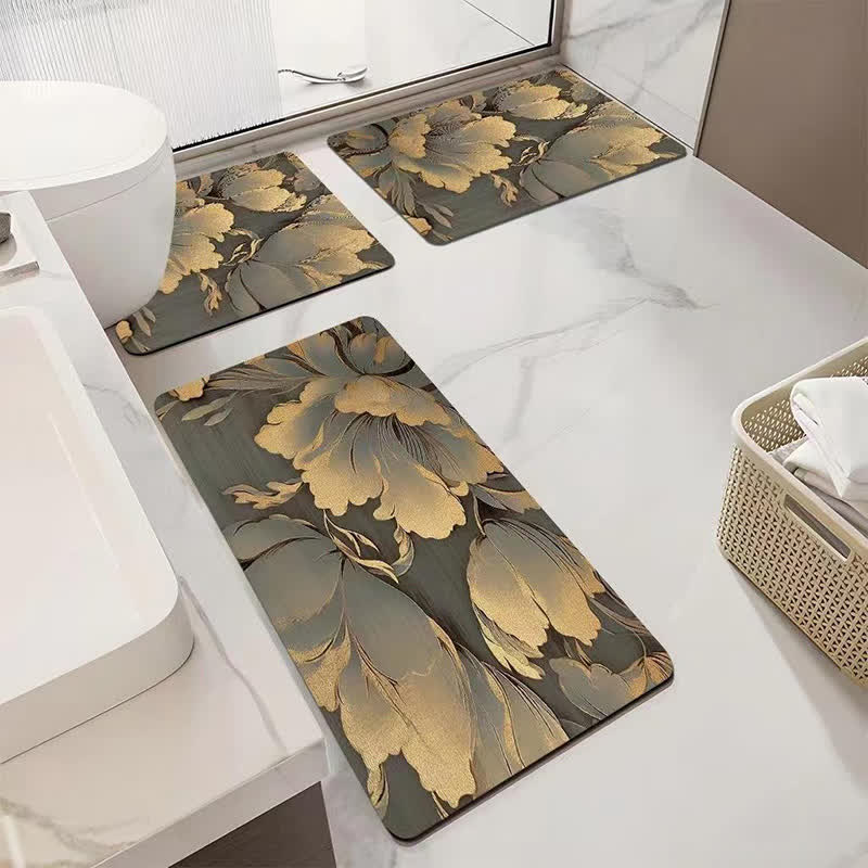 Luxury Floral Absorbent Non-slip Bathroom Mat - U-Shaped - B - 19" x 21" - image 2
