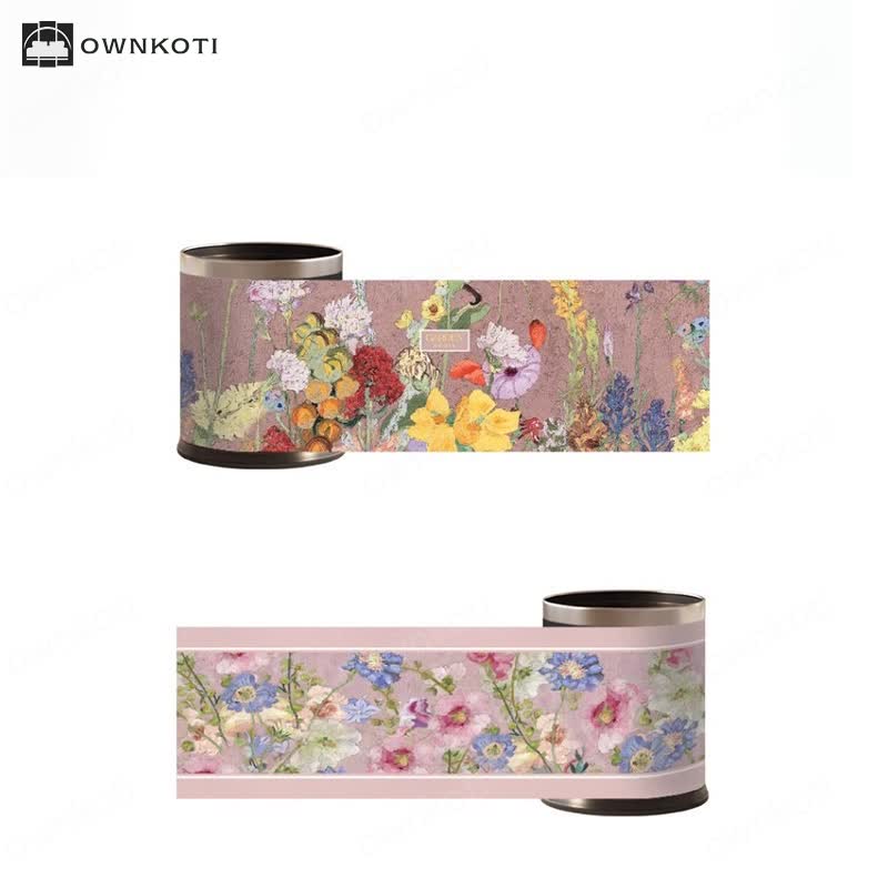 Oil Painting Style Floral Leather Trash Bin