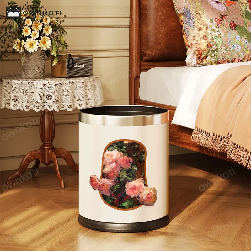 Elegant Floral Leather Durable Trash Can