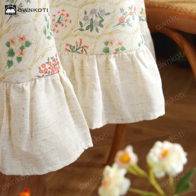 Pastoral Style Green Plant Print Round Ruffled Tablecloth