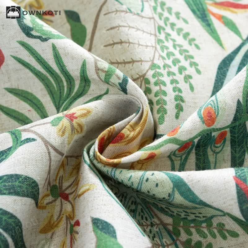 Pastoral Style Green Plant Print Round Ruffled Tablecloth