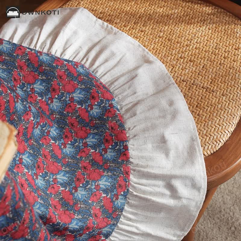 Pastoral Style Green Plant Print Round Ruffled Tablecloth