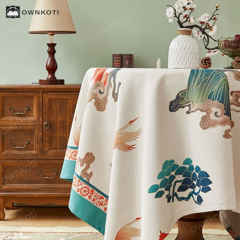 Elegant Flower Crane Pattern Tablecloth
