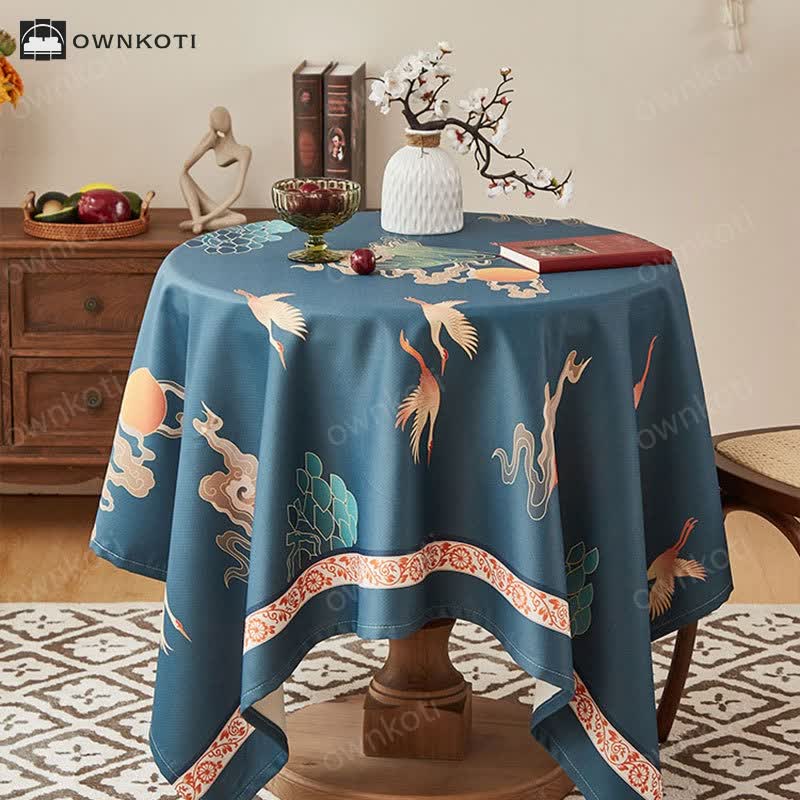 Elegant Flower Crane Pattern Tablecloth