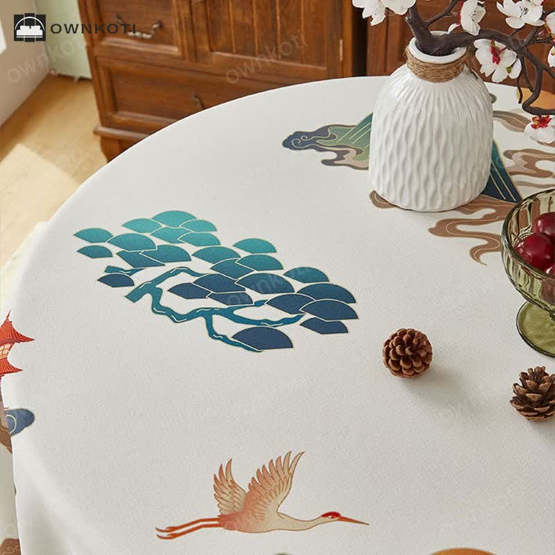 Elegant Flower Crane Pattern Tablecloth
