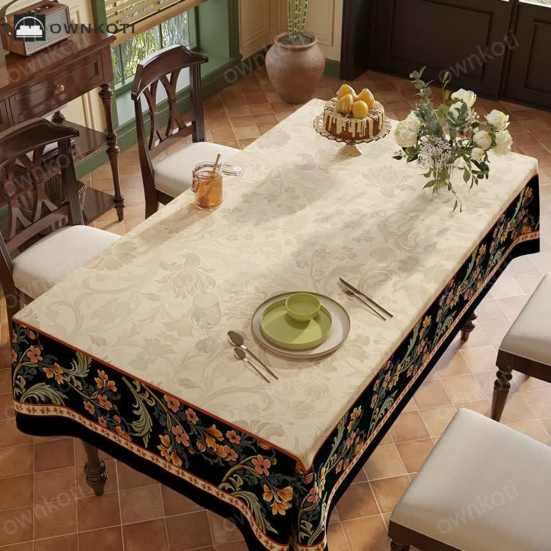 Vintage Luxury Flower Vine Bird Chenille Tablecloth
