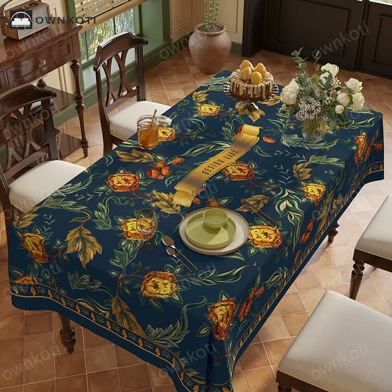 Vintage Luxury Flower Vine Bird Chenille Tablecloth