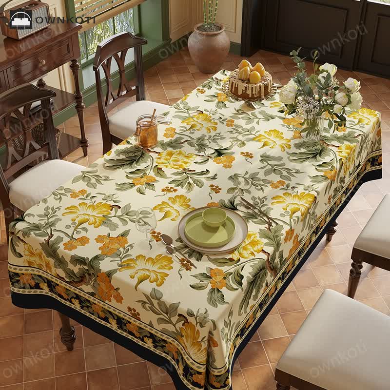 Vintage Luxury Flower Vine Bird Chenille Tablecloth