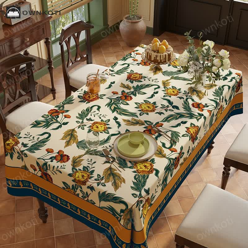 Vintage Luxury Flower Vine Bird Chenille Tablecloth