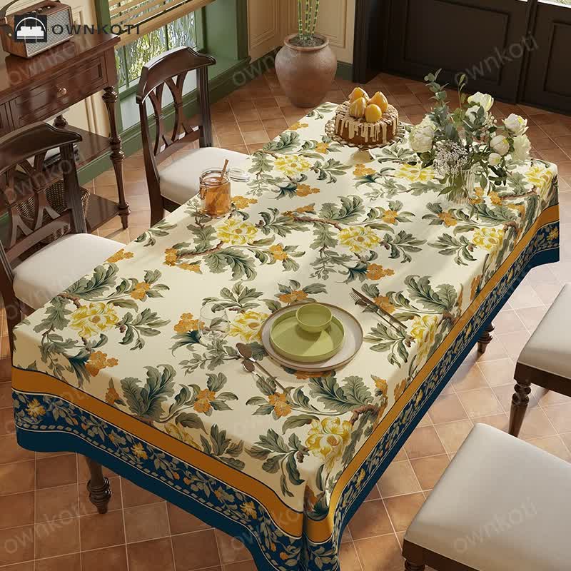 Vintage Luxury Flower Vine Bird Chenille Tablecloth