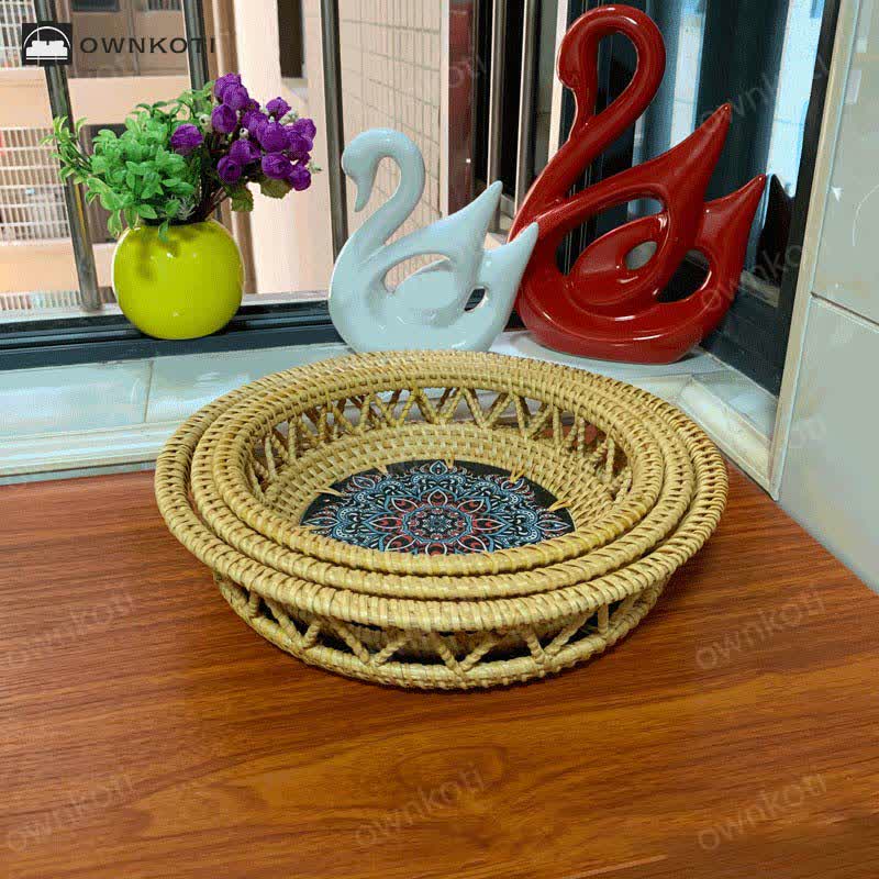 Boho Rattan Hand-painted Printed Fruit Basket Storage Basket