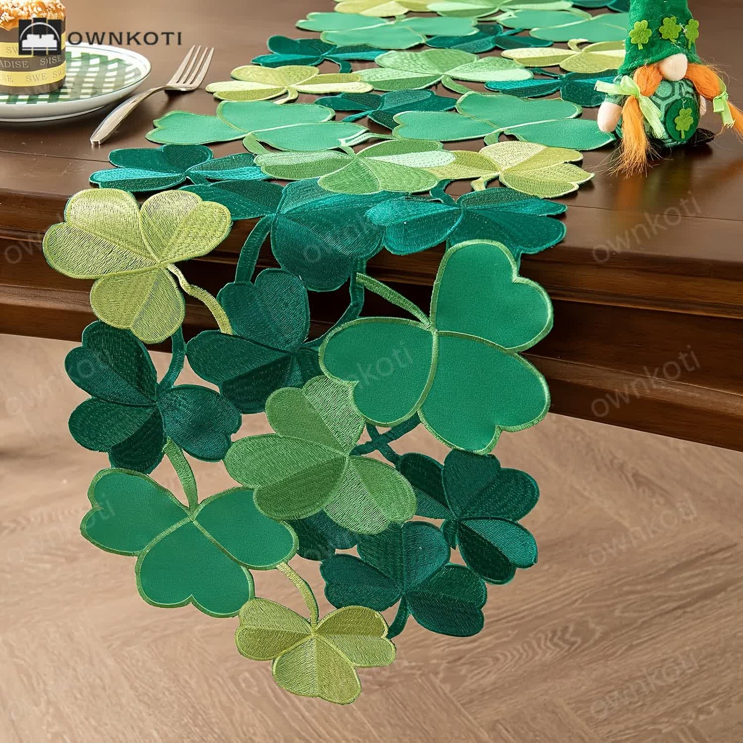 Embroidered Hollow Shamrock Table Runner