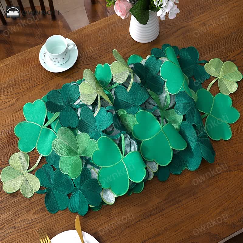 Embroidered Hollow Shamrock Table Runner