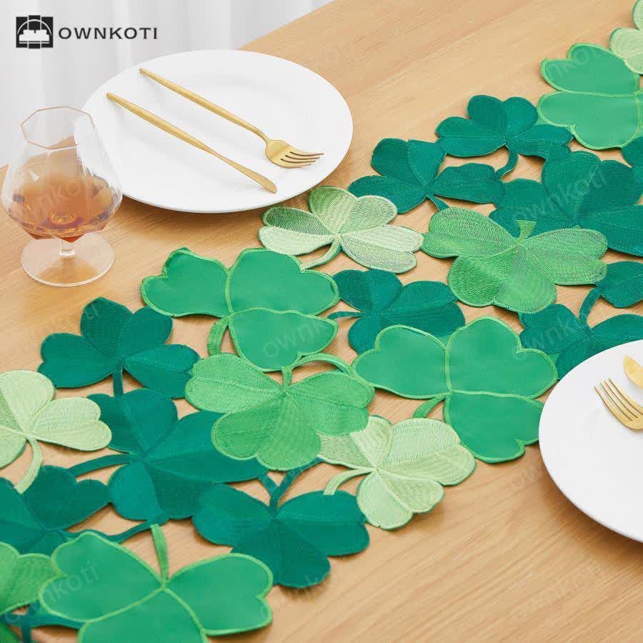 Embroidered Hollow Shamrock Table Runner