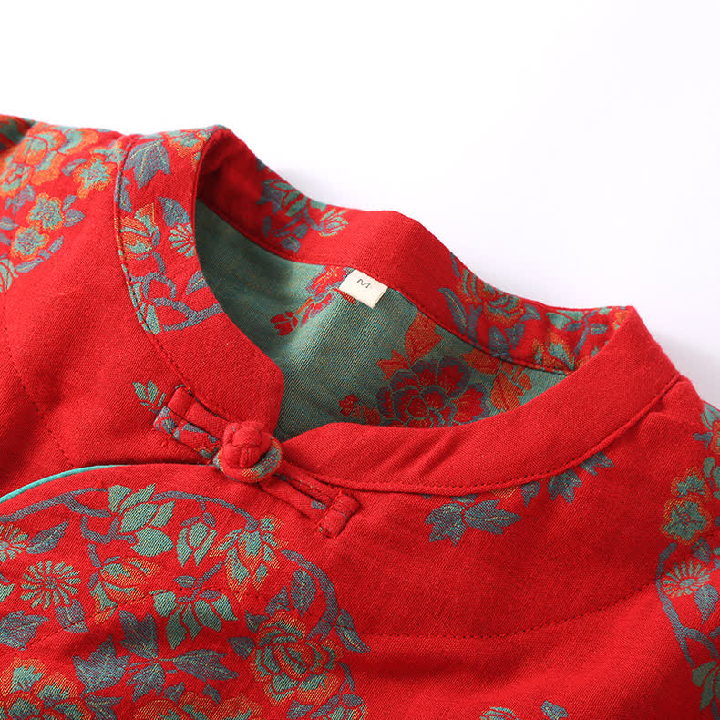 Frog Closure Floral Cotton Gauze Nightwear Set