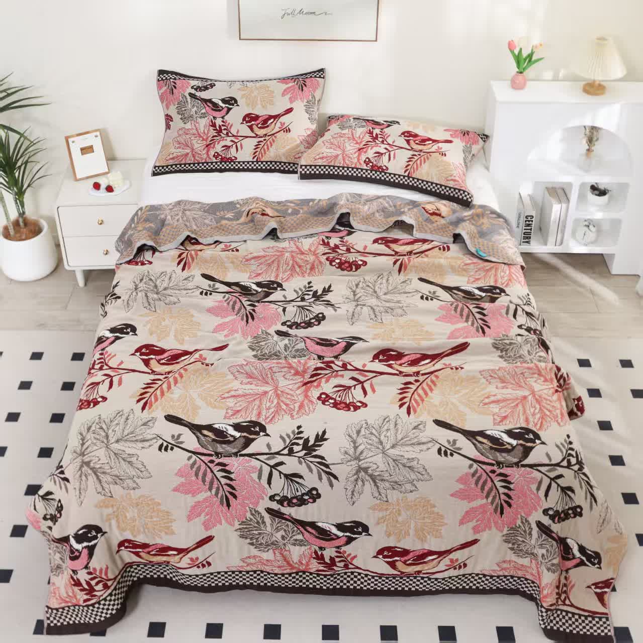 Rural Bird Four Layers Jacquard Cotton Quilt