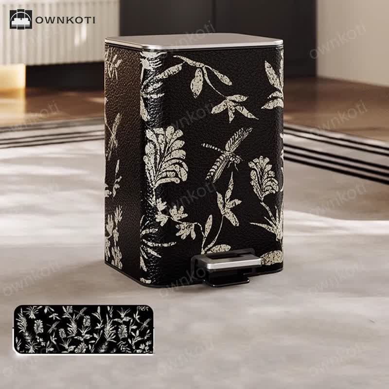 Elegant Pastoral Leather Durable Trash Can
