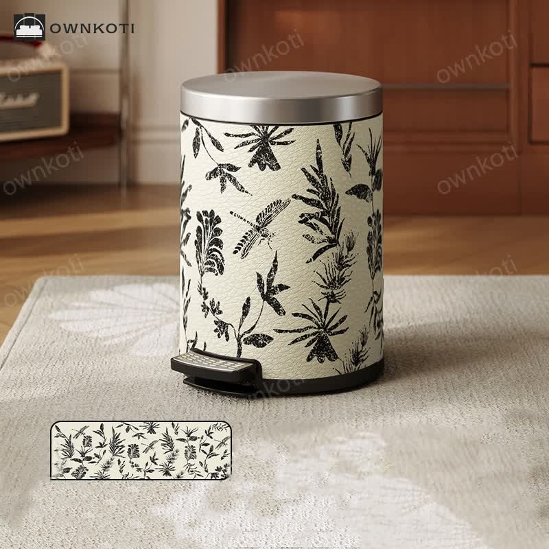 Elegant Pastoral Leather Durable Trash Can
