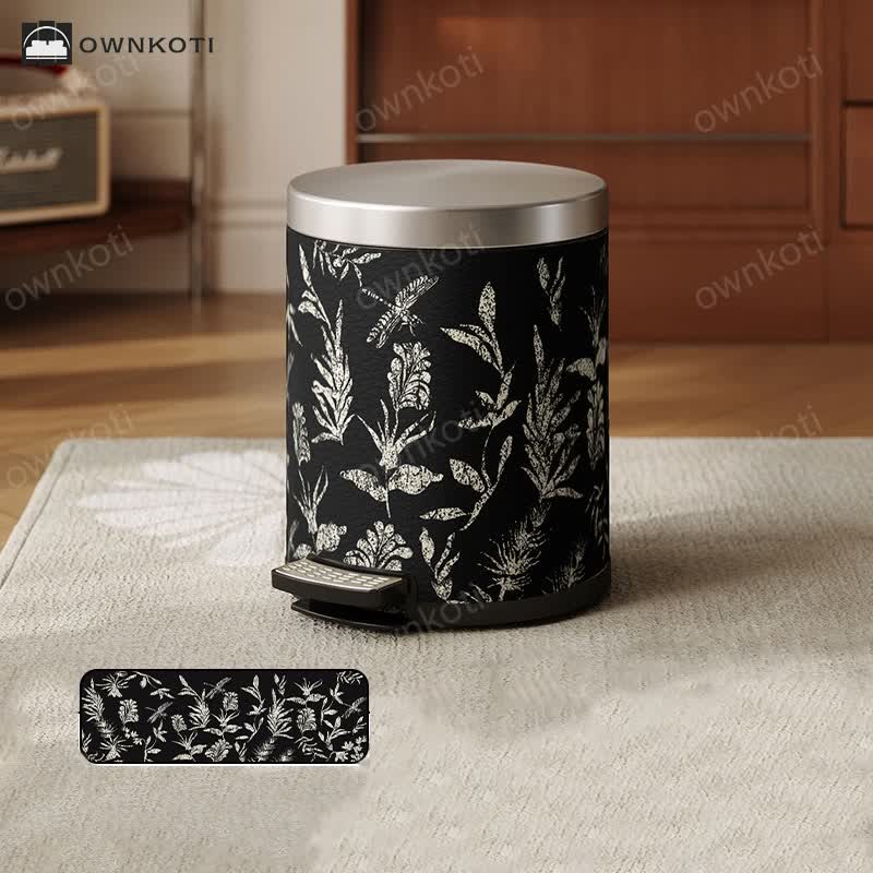 Elegant Pastoral Leather Durable Trash Can